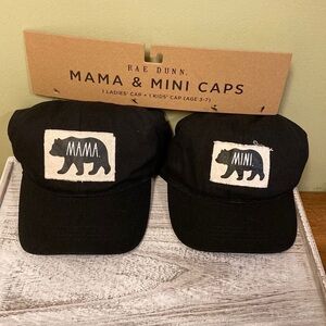 NWT Rae Dunn MAMA BEAR & MINI BEAR BLACK BALL CAPS